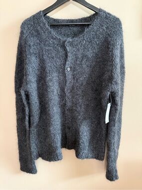 NWT Men’s BLK DNM Dark Charcoal Gray Kid Mohair Button-Front Cardigan Sz S